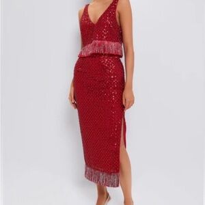 SAYLOR Red Sequin Midi Dress
